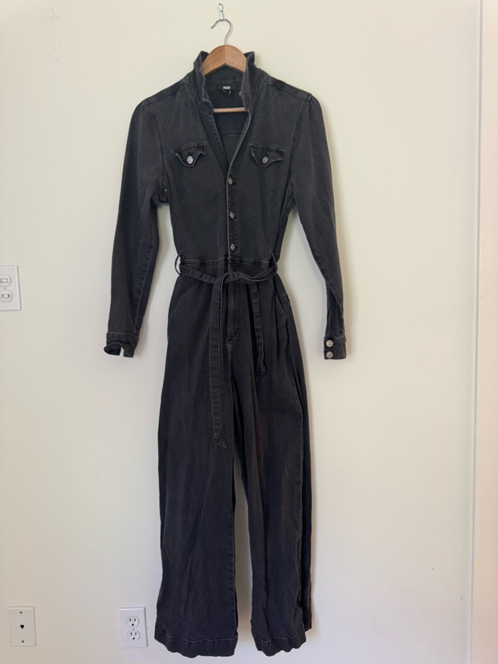 PAIGE Black Denim Jumpsuit with Button Detail